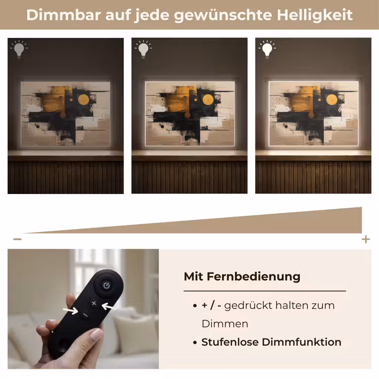 Abstract - Zwart - Goud - Modern Light Box met batterij (Wandlamp) middel -USP_dimbaarDE