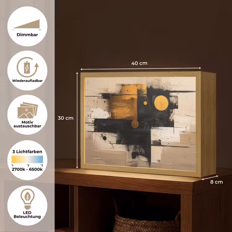 Abstract - Zwart - Goud - Modern Light Box met batterij (Wandlamp) middel -USP_websiteoverzichtDE
