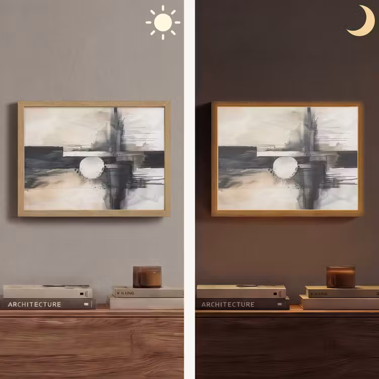 Abstract - Zwart wit - Verf - Modern Light Box met batterij (Wandlamp) middel -sfeer3