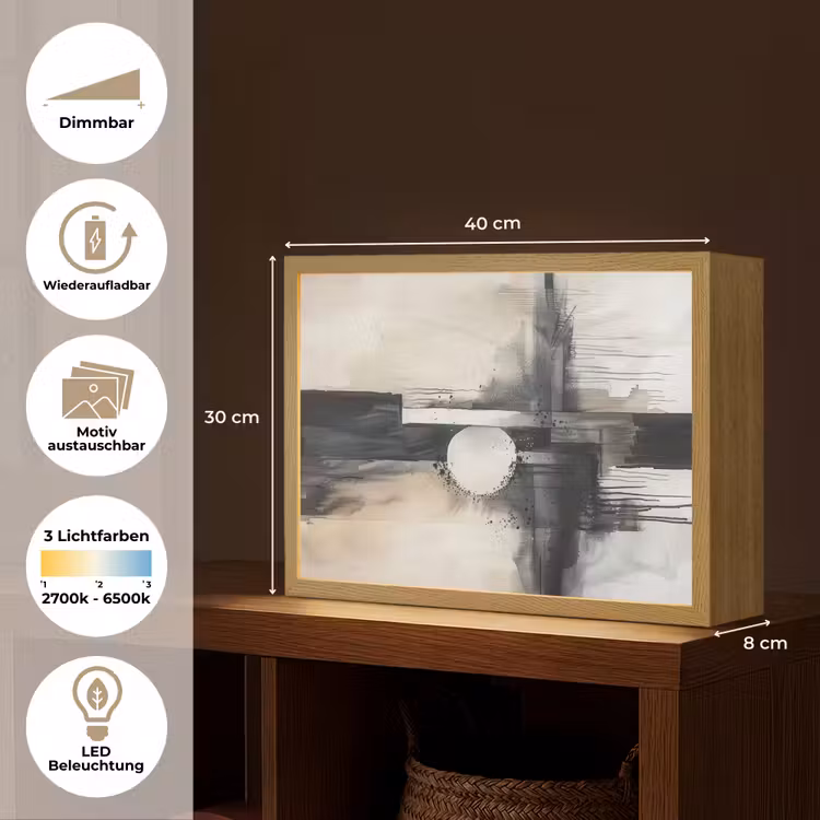 Abstract - Zwart wit - Verf - Modern Light Box met batterij (Wandlamp) middel -USP_websiteoverzichtDE