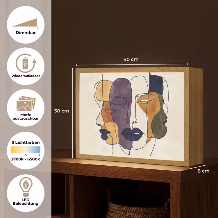 Abstract - Overlappende gezichten - Paars - Donkergroen Light Box met batterij (Wandlamp) middel -USP_websiteoverzichtDE