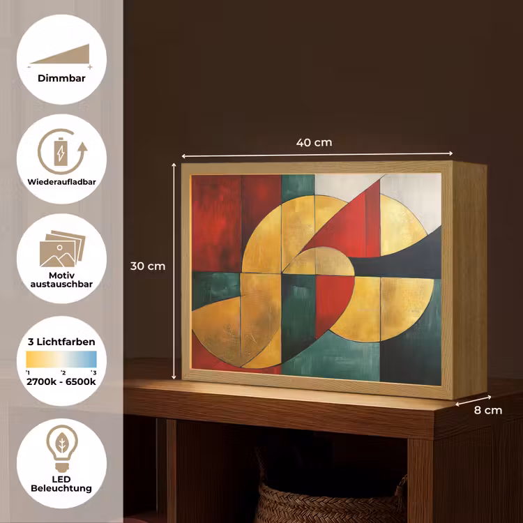 Abstract - Kerst - Goud - Rood - Groen Light Box met batterij (Wandlamp) middel -USP_websiteoverzichtDE