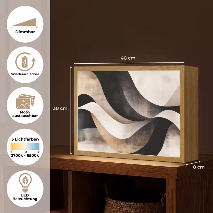 Abstract - Golven - Zwart - Verweerd Light Box met batterij (Wandlamp) middel -USP_websiteoverzichtDE