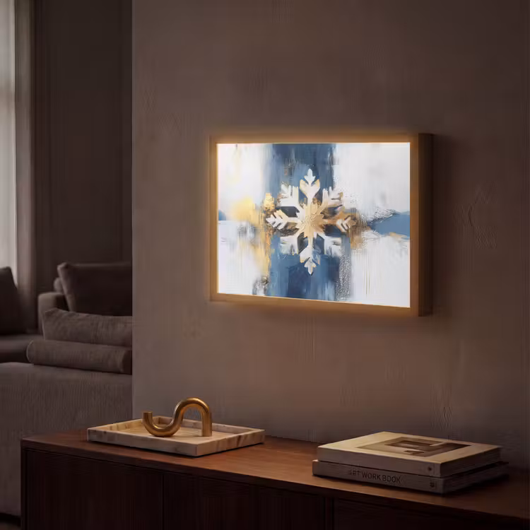 Abstract - Winter - Sneeuwvlok - Sneeuw - Goud Light Box met batterij (Wandlamp) middel -sfeer1