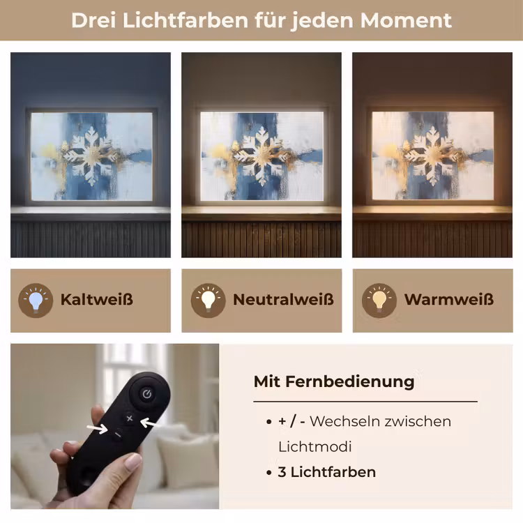 Abstract - Winter - Sneeuwvlok - Sneeuw - Goud Light Box met batterij (Wandlamp) middel -USP_lichtkleurDE
