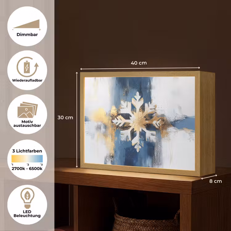 Abstract - Winter - Sneeuwvlok - Sneeuw - Goud Light Box met batterij (Wandlamp) middel -USP_websiteoverzichtDE