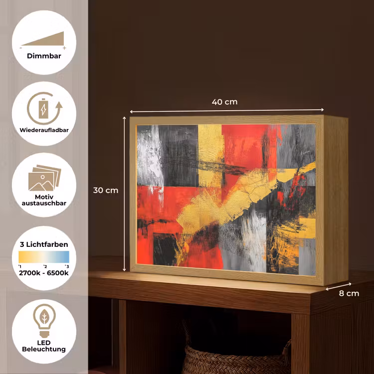 Abstracte kunst - Goud - Zwart Light Box met batterij (Wandlamp) middel -USP_websiteoverzichtDE