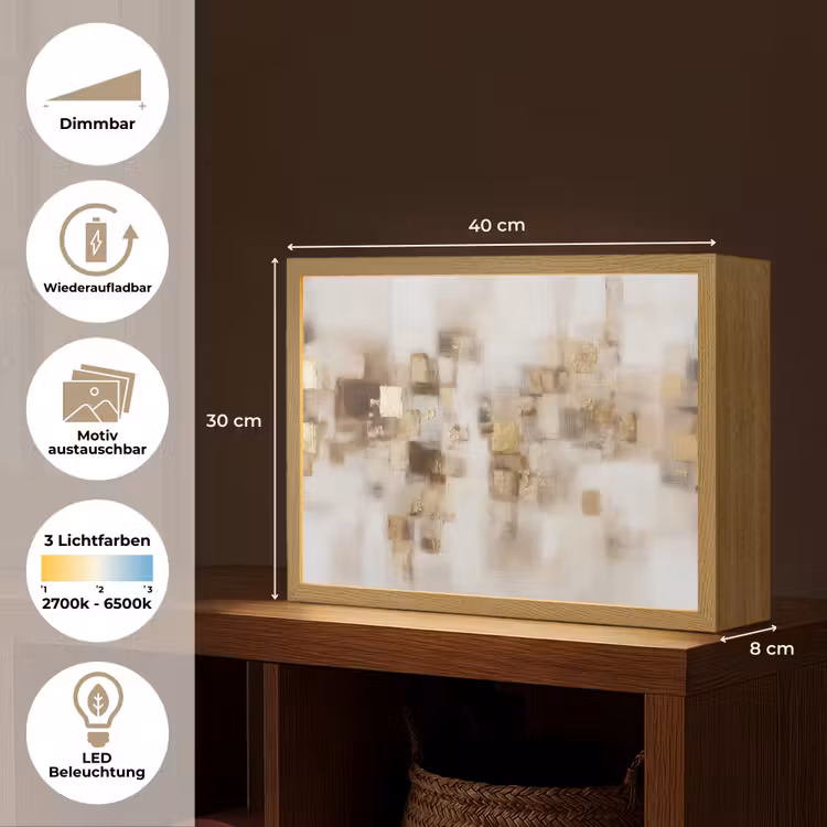 Abstracte vierkanten - Aardetonen - Mistig Light Box met batterij (Wandlamp) middel -USP_websiteoverzichtDE