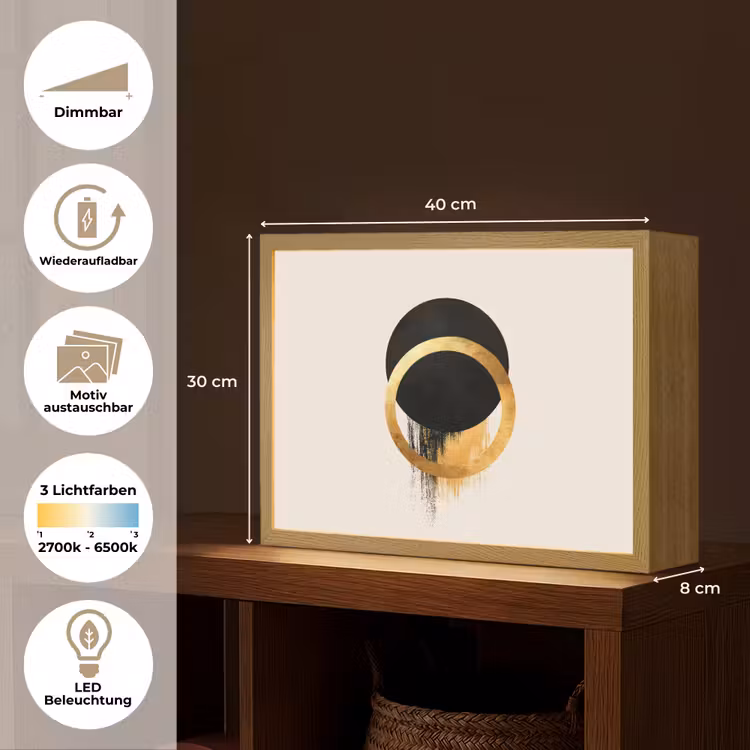 Abstract ontwerp - Zwarte cirkel - Verfvlekken Light Box met batterij (Wandlamp) middel -USP_websiteoverzichtDE