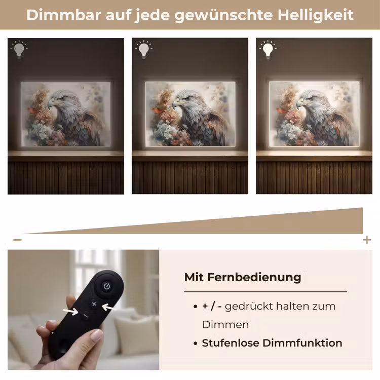 Arend - Adelaar - Vogel - Bloemen - Natuur Light Box met batterij (Wandlamp) middel -USP_dimbaarDE