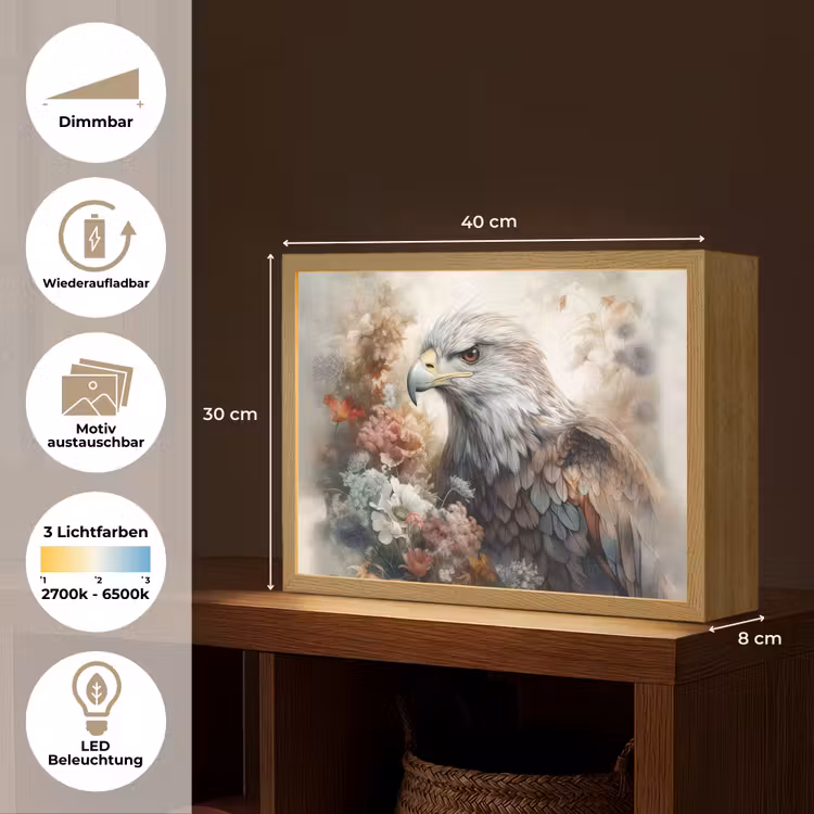Arend - Adelaar - Vogel - Bloemen - Natuur Light Box met batterij (Wandlamp) middel -USP_websiteoverzichtDE