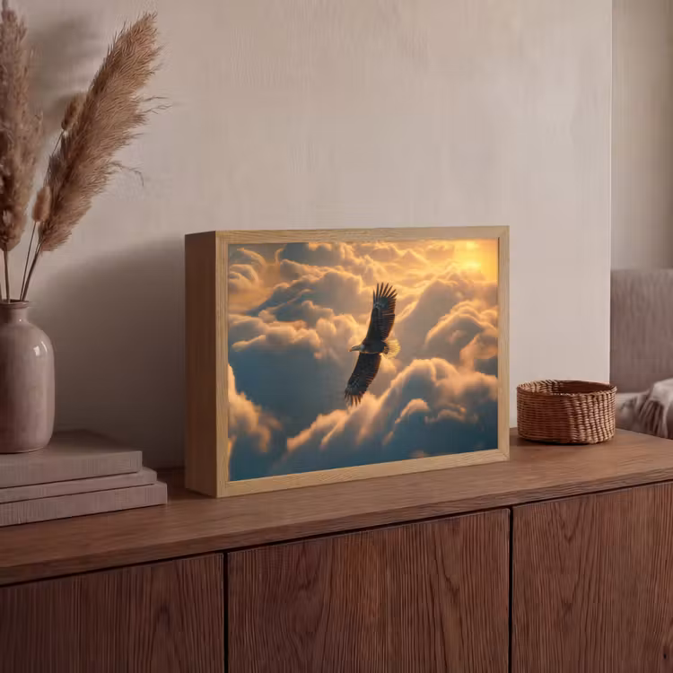 Adelaar - Wolken - Zon Light Box met batterij (Wandlamp) middel -sfeer2