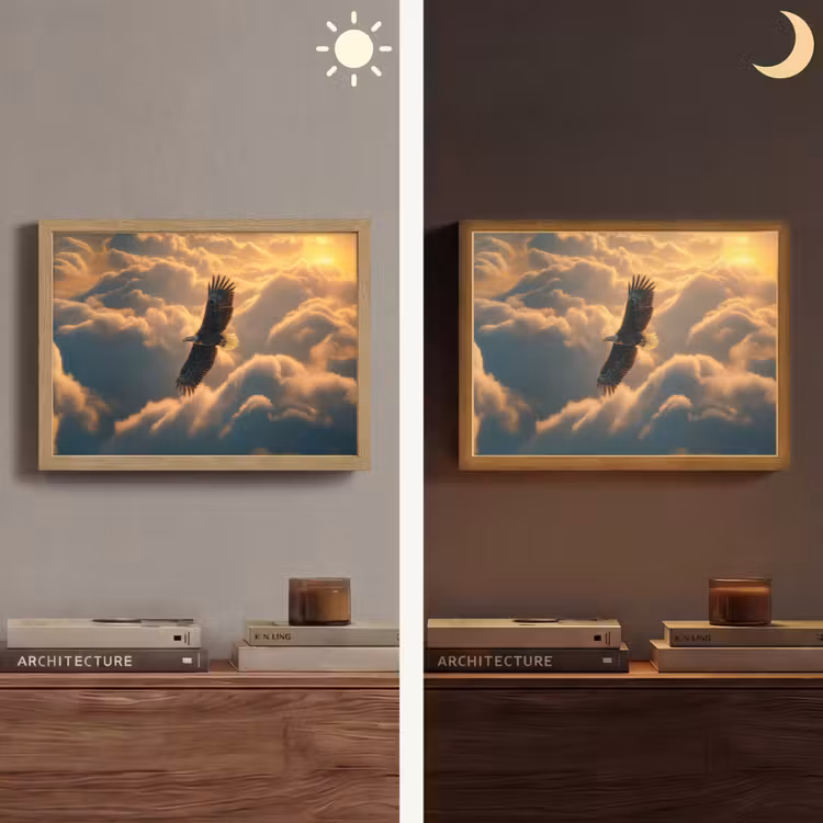Adelaar - Wolken - Zon Light Box met batterij (Wandlamp) middel -sfeer3