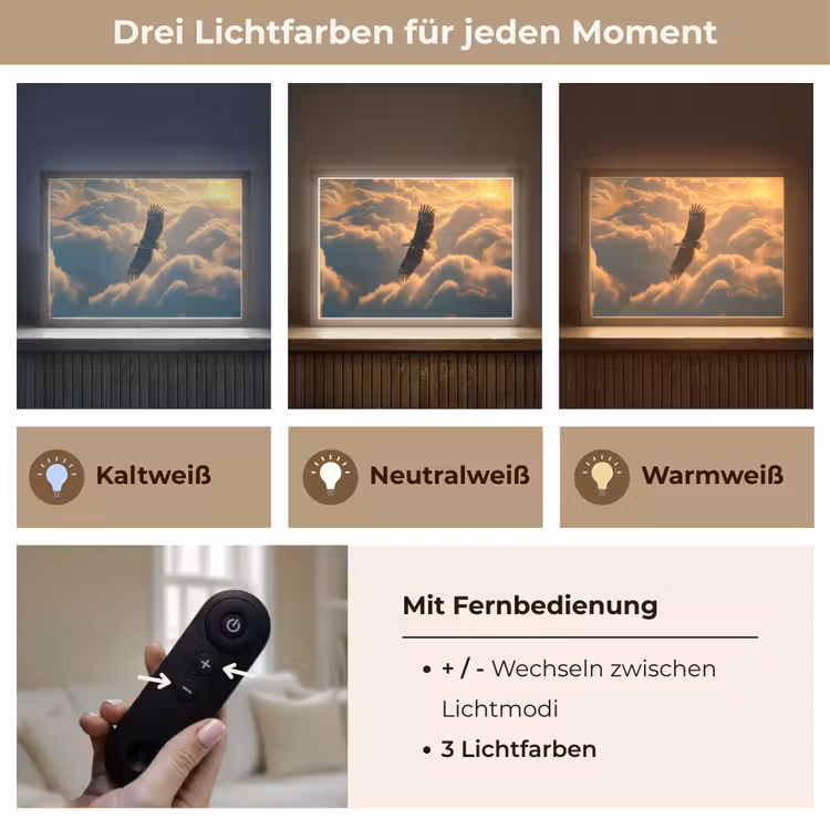 Adelaar - Wolken - Zon Light Box met batterij (Wandlamp) middel -USP_lichtkleurDE