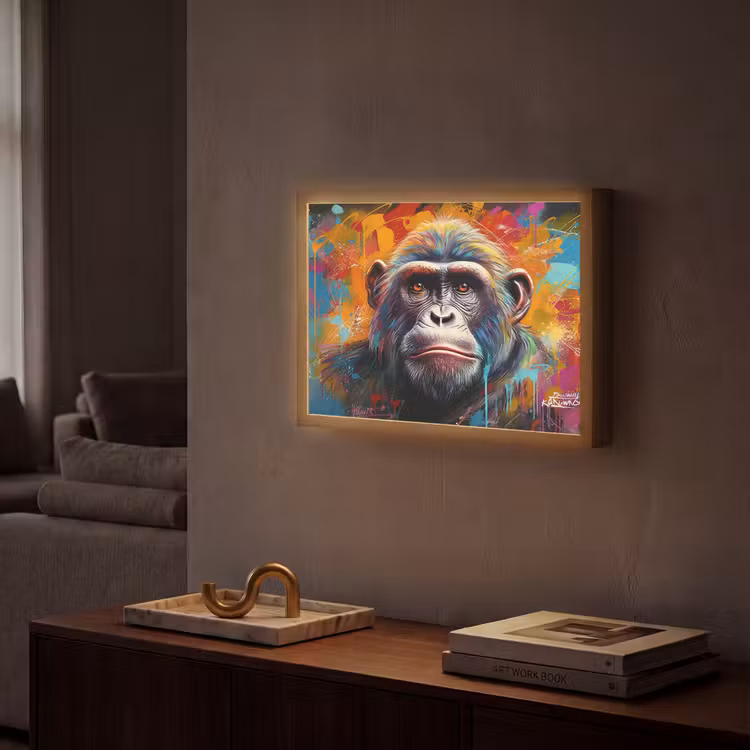 Aap - Gorilla - Graffiti - Dieren - Kleuren Light Box met batterij (Wandlamp) middel -sfeer1