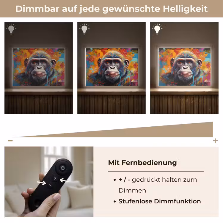 Aap - Gorilla - Graffiti - Dieren - Kleuren Light Box met batterij (Wandlamp) middel -USP_dimbaarDE