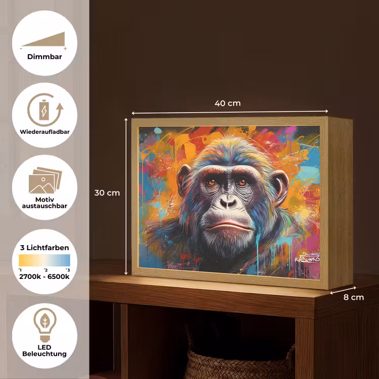Aap - Gorilla - Graffiti - Dieren - Kleuren Light Box met batterij (Wandlamp) middel -USP_websiteoverzichtDE