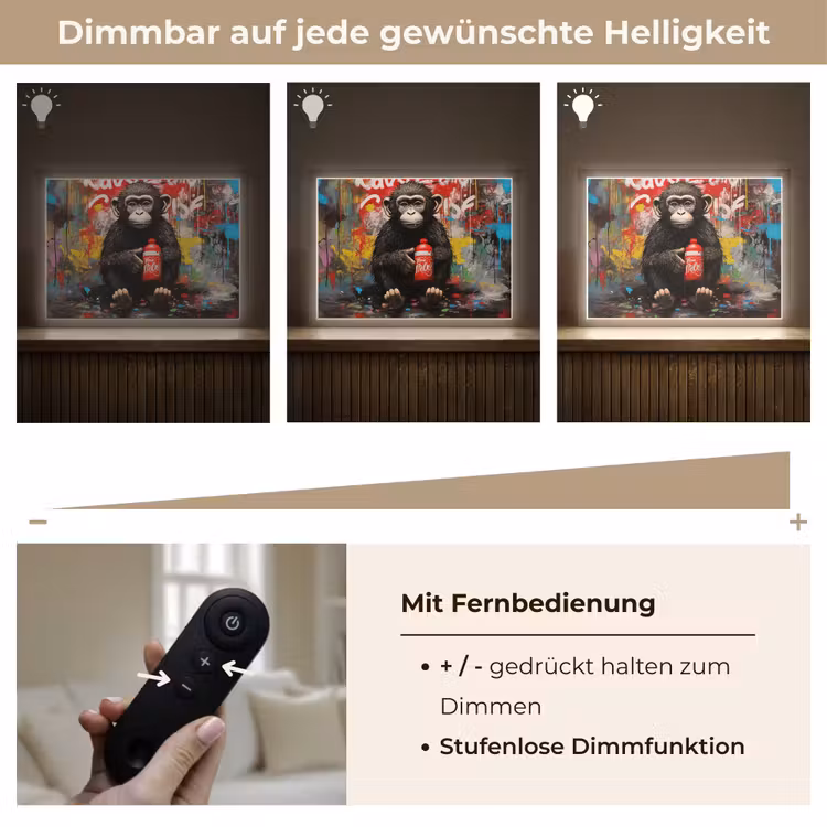 Aap - Graffiti - Dieren - Kunst - Flesje - Kleuren Light Box met batterij (Wandlamp) middel -USP_dimbaarDE