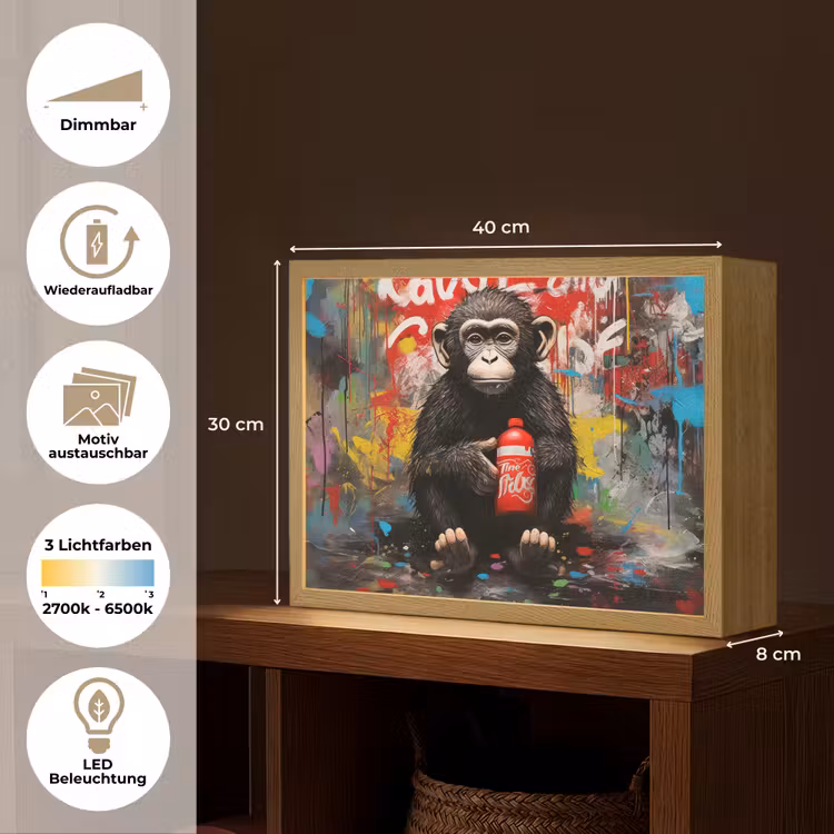 Aap - Graffiti - Dieren - Kunst - Flesje - Kleuren Light Box met batterij (Wandlamp) middel -USP_websiteoverzichtDE