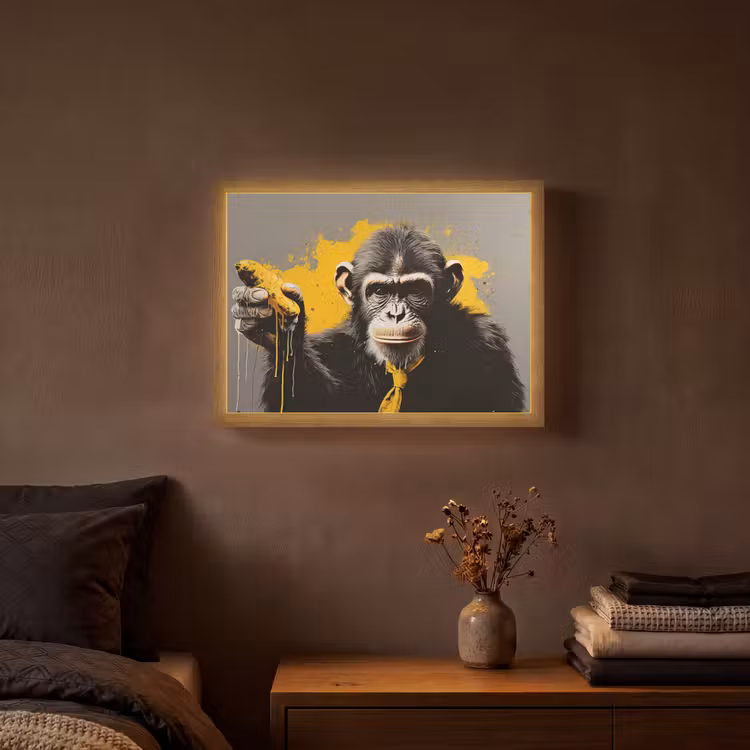 Aap - Chimpansee - Banaan - Geel - Dieren - Stropdas Light Box met batterij (Wandlamp) middel -sfeer4