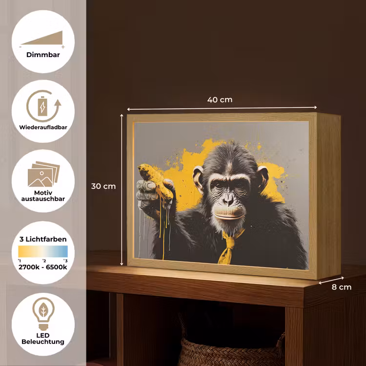 Aap - Chimpansee - Banaan - Geel - Dieren - Stropdas Light Box met batterij (Wandlamp) middel -USP_websiteoverzichtDE