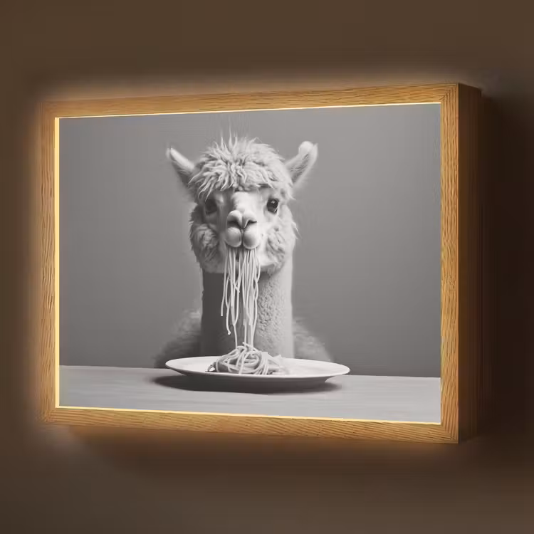 Alpaca - Pasta - Zwart - Wit - Grappig - Dieren Light Box met batterij (Wandlamp) middel -z3d_website