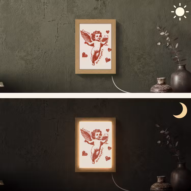 Cupido - Hartjes - Rood - Klassiek Light Box met kabel (Wandlamp) klein -sfeer3