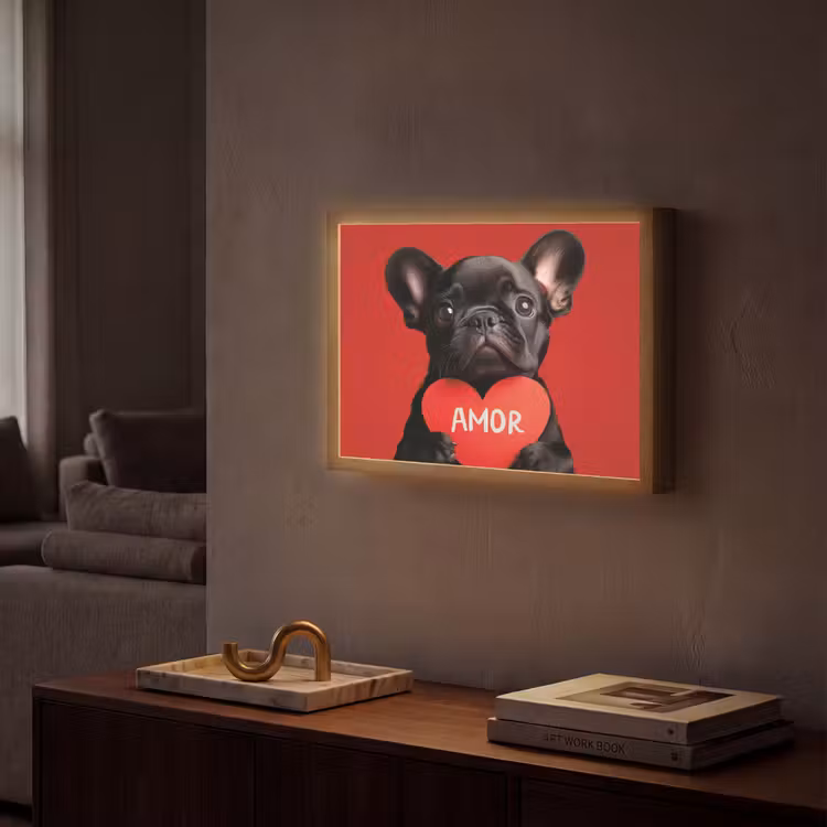 Amor - Hond - Hartje - Rood Light Box met batterij (Wandlamp) middel -sfeer1