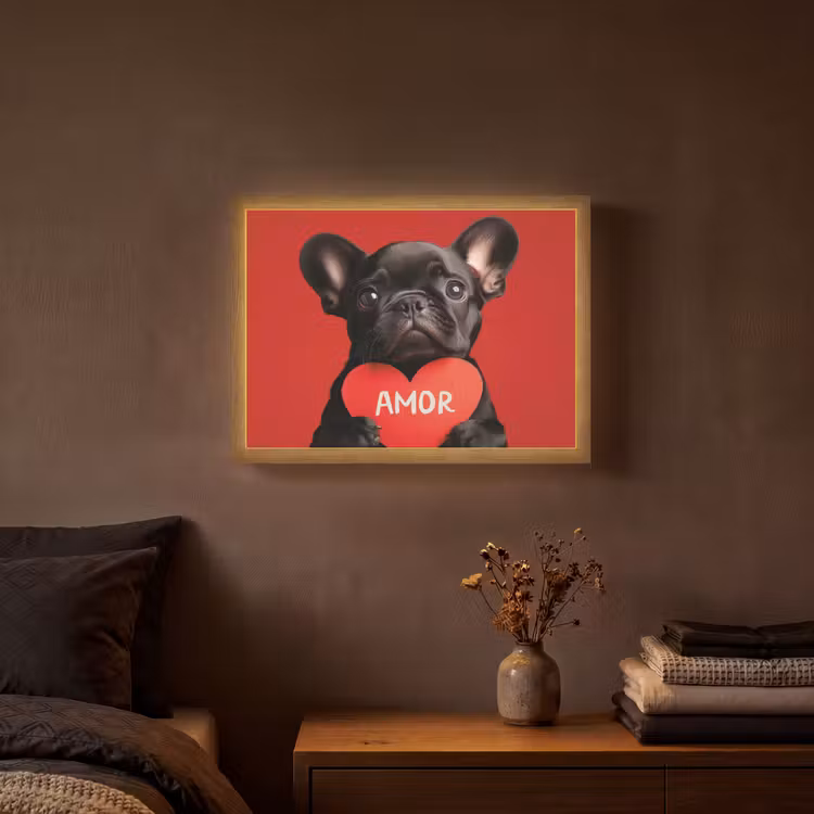 Amor - Hond - Hartje - Rood Light Box met batterij (Wandlamp) middel -sfeer4