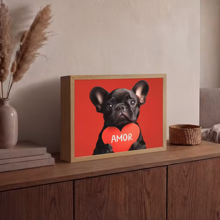 Amor - Hond - Hartje - Rood Light Box met batterij (Wandlamp) middel -sfeer2