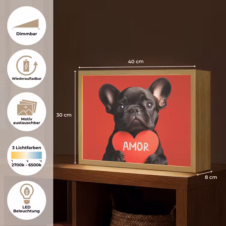 Amor - Hond - Hartje - Rood Light Box met batterij (Wandlamp) middel -USP_websiteoverzichtDE