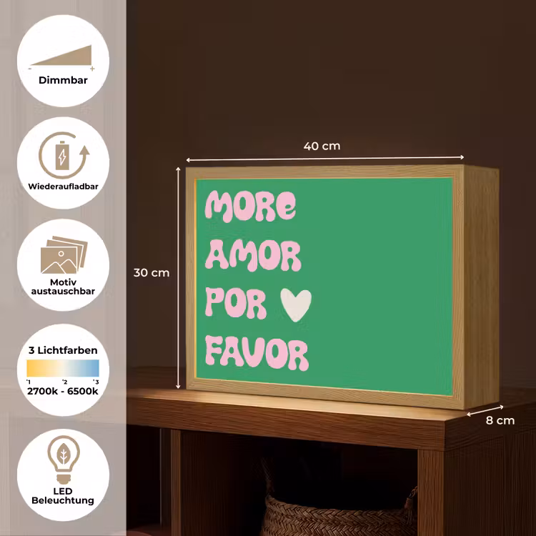 Amor - Valentijn - Groen - Tekst Light Box met batterij (Wandlamp) middel -USP_websiteoverzichtDE