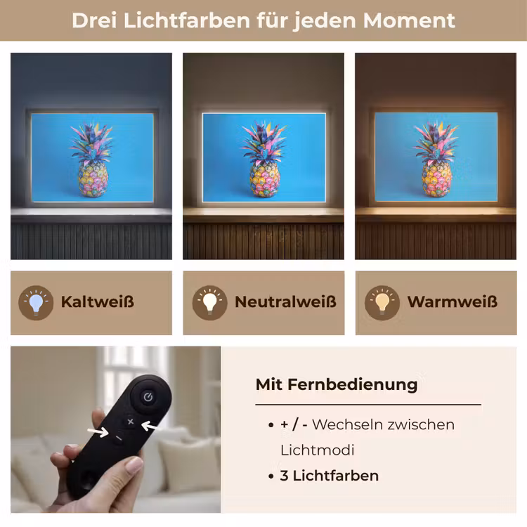Ananas - Blauw - Tropisch - Vrolijk Light Box met batterij (Wandlamp) middel -USP_lichtkleurDE