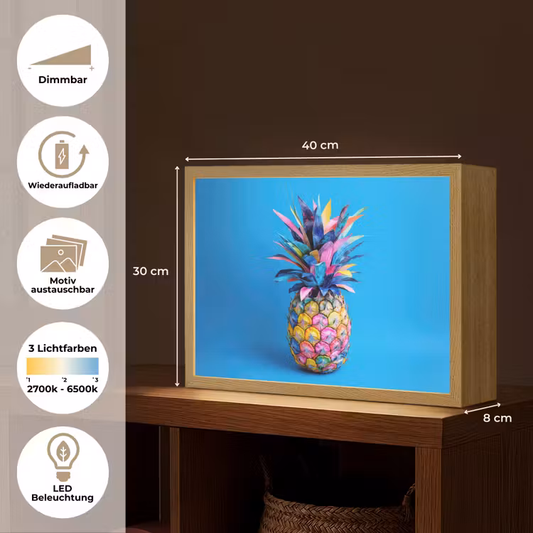 Ananas - Blauw - Tropisch - Vrolijk Light Box met batterij (Wandlamp) middel -USP_websiteoverzichtDE
