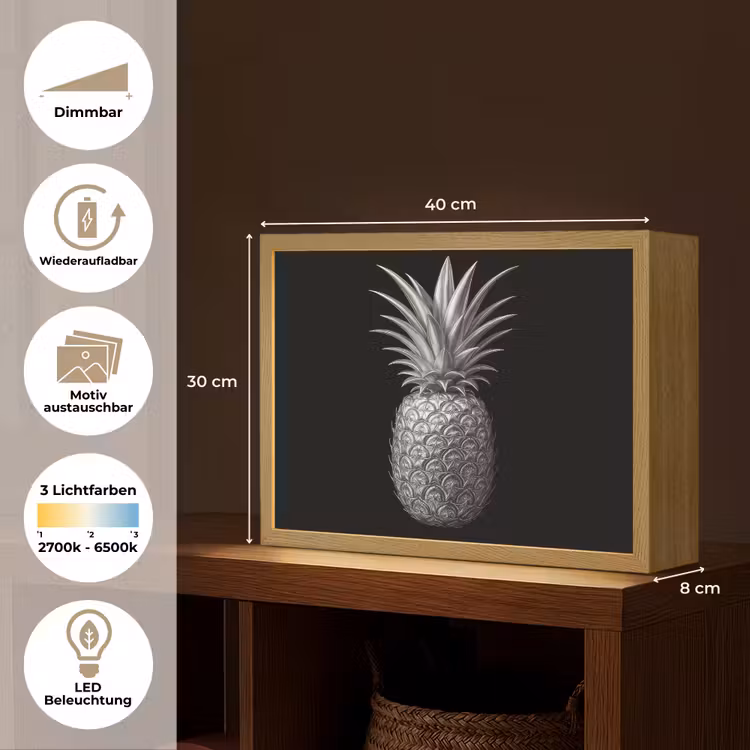 Ananas - Gedetailleerd - Bladeren Light Box met batterij (Wandlamp) middel -USP_websiteoverzichtDE