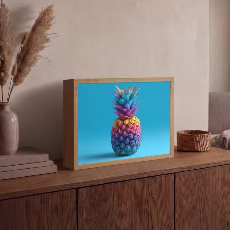 Ananas - Regenboog - Blauw - Popart Light Box met batterij (Wandlamp) middel -sfeer2