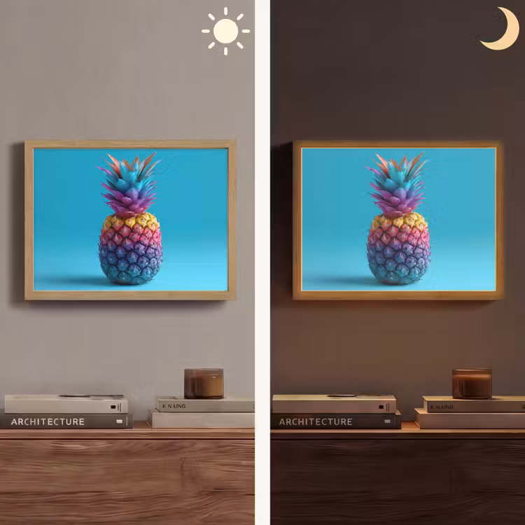 Ananas - Regenboog - Blauw - Popart Light Box met batterij (Wandlamp) middel -sfeer3