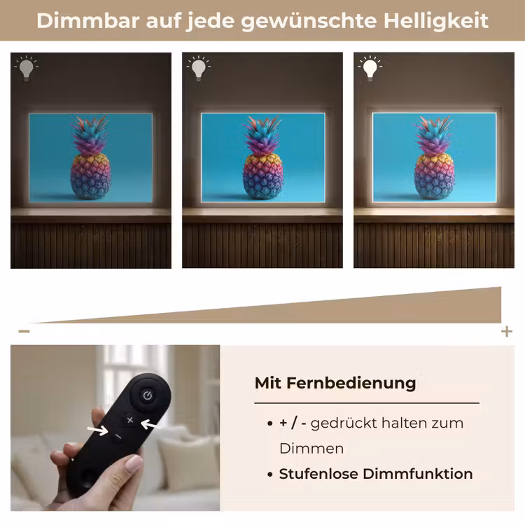 Ananas - Regenboog - Blauw - Popart Light Box met batterij (Wandlamp) middel -USP_dimbaarDE