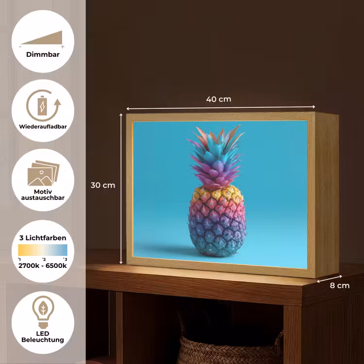 Ananas - Regenboog - Blauw - Popart Light Box met batterij (Wandlamp) middel -USP_websiteoverzichtDE