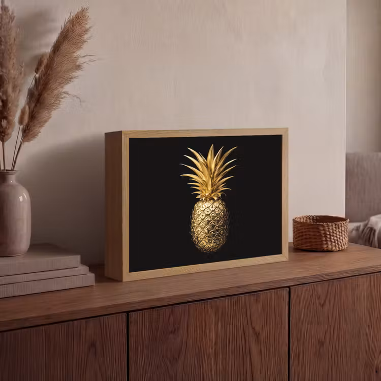 Ananas - Zwart - Goud - Luxe Light Box met batterij (Wandlamp) middel -sfeer2