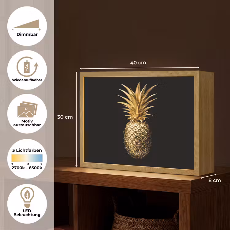 Ananas - Zwart - Goud - Luxe Light Box met batterij (Wandlamp) middel -USP_websiteoverzichtDE
