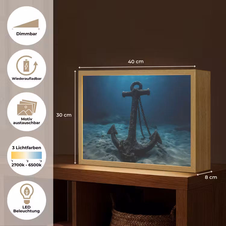 Anker - Ijzer - Zeebodem - Zand Light Box met batterij (Wandlamp) middel -USP_websiteoverzichtDE