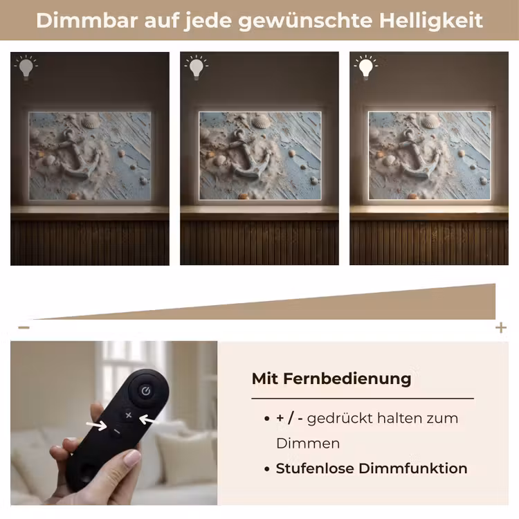 Anker - Hout - Schelpen - Zand Light Box met batterij (Wandlamp) middel -USP_dimbaarDE