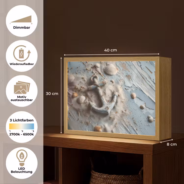 Anker - Hout - Schelpen - Zand Light Box met batterij (Wandlamp) middel -USP_websiteoverzichtDE
