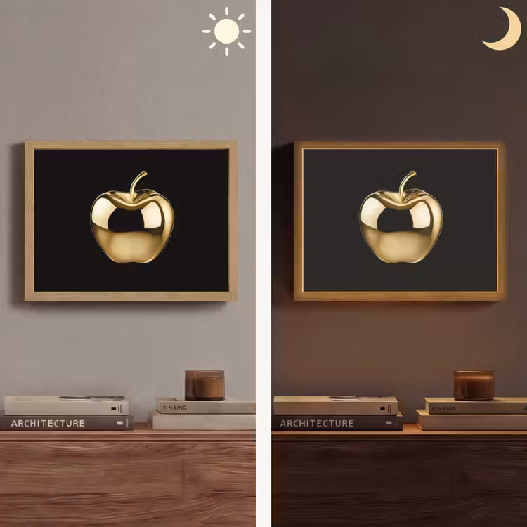 Appel - Goud - Chrome - Zwart Light Box met batterij (Wandlamp) middel -sfeer3
