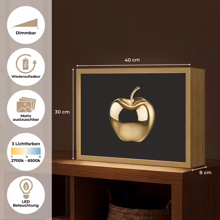 Appel - Goud - Chrome - Zwart Light Box met batterij (Wandlamp) middel -USP_websiteoverzichtDE