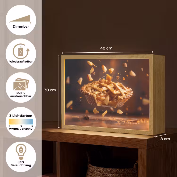 Appel - Taart - Warm - Eten Light Box met batterij (Wandlamp) middel -USP_websiteoverzichtDE
