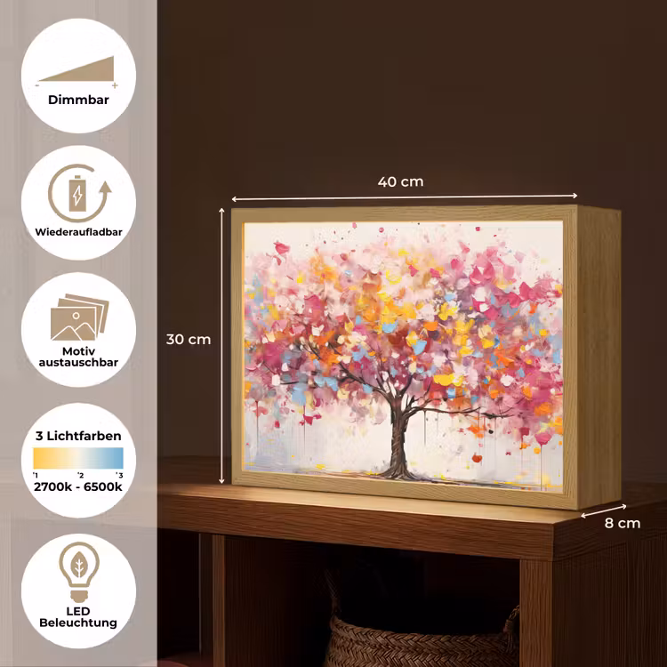 Aquarel - Boom - Kunst - Abstract Light Box met batterij (Wandlamp) middel -USP_websiteoverzichtDE