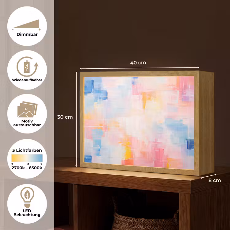 Aquarel - Pastel - Abstract - Kunst Light Box met batterij (Wandlamp) middel -USP_websiteoverzichtDE