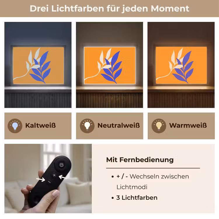 Takken - Bladeren - Minimalistisch - Blauw Light Box met batterij (Wandlamp) middel -USP_lichtkleurDE